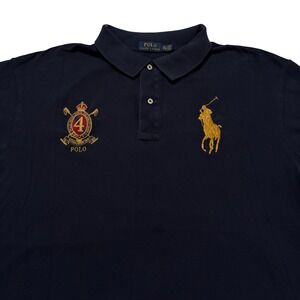 Polo Ralph Lauren Mens 2XLT Navy Blue Big Pony Crest Polo Shirt Gold Embroidery